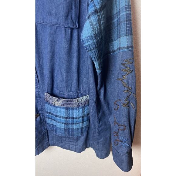 Johnny Was Sz Medium Moonlight Denim Blue Tie-Dye Patchwork Shirt Jacket - Picture 8 of 9